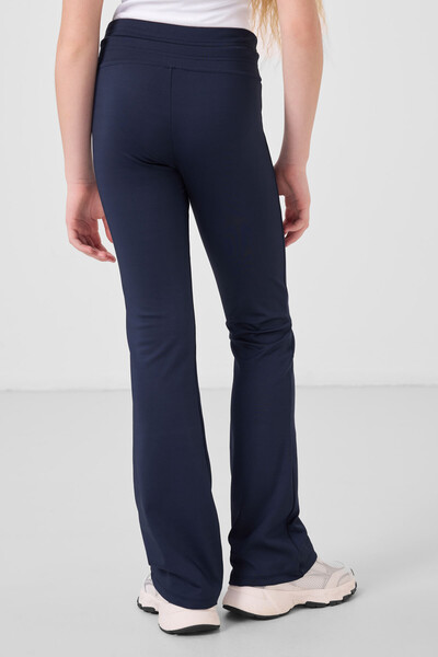 Tommylife Toptan Esnek Standart Fit Basic Performans İspanyol Paça Kız Çocuk Tayt 75193 İndigo - Thumbnail