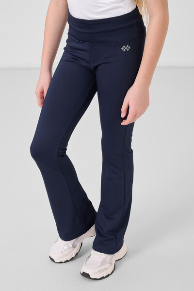 Tommylife Toptan Esnek Standart Fit Basic Performans İspanyol Paça Kız Çocuk Tayt 75193 İndigo - Thumbnail