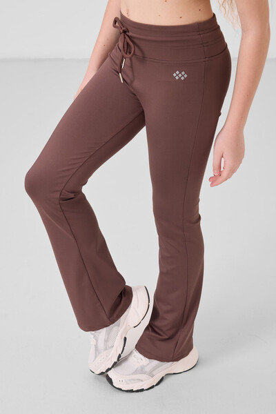 Tommylife Toptan Esnek Standart Fit Basic Performans İspanyol Paça Kız Çocuk Tayt 75193 Kahverengi - Thumbnail