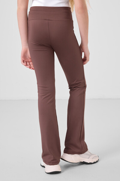 Tommylife Toptan Esnek Standart Fit Basic Performans İspanyol Paça Kız Çocuk Tayt 75193 Kahverengi - Thumbnail