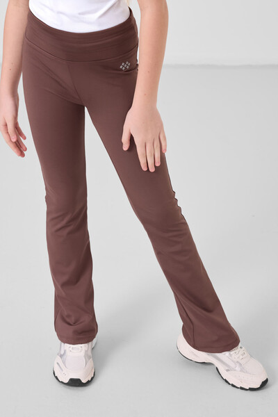 Tommylife Toptan Esnek Standart Fit Basic Performans İspanyol Paça Kız Çocuk Tayt 75193 Kahverengi - Thumbnail