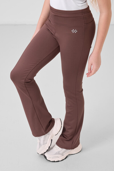Tommylife Toptan Esnek Standart Fit Basic Performans İspanyol Paça Kız Çocuk Tayt 75193 Kahverengi - Thumbnail