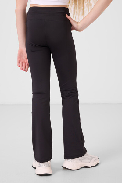 Tommylife Toptan Esnek Standart Fit Basic Performans İspanyol Paça Kız Çocuk Tayt 75193 Siyah - Thumbnail