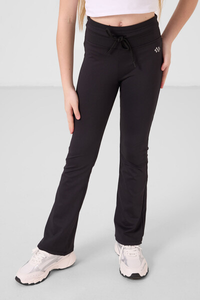 Tommylife Toptan Esnek Standart Fit Basic Performans İspanyol Paça Kız Çocuk Tayt 75193 Siyah - Thumbnail