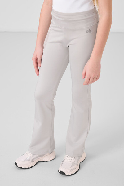 Tommylife Toptan Esnek Standart Fit Basic Performans İspanyol Paça Kız Çocuk Tayt 75193 Taş - Thumbnail