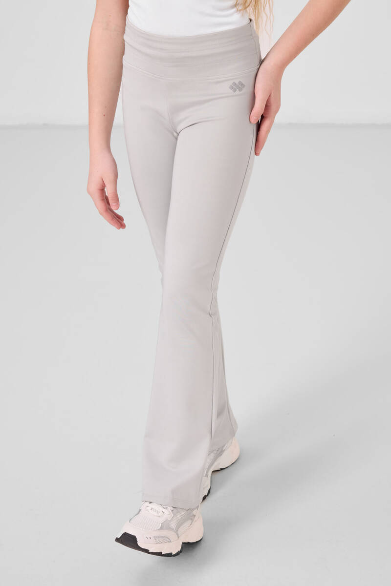 TOMMYLIFE - Tommylife Toptan Esnek Standart Fit Basic Performans İspanyol Paça Kız Çocuk Tayt 75193 Taş