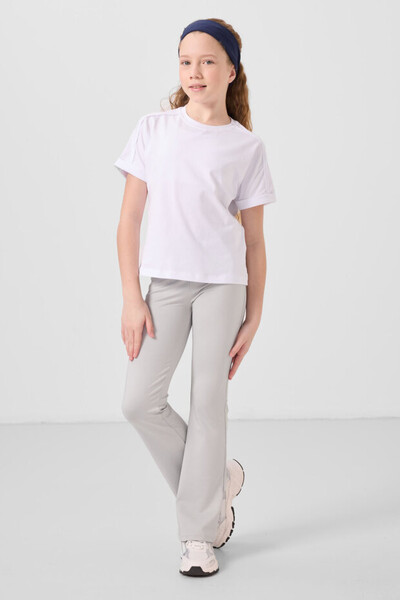 Tommylife Toptan Esnek Standart Fit Basic Performans İspanyol Paça Kız Çocuk Tayt 75193 Taş - Thumbnail