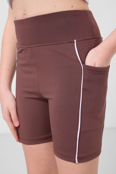 Tommylife Toptan Esnek Standart Fit Basic Performans Kız Çocuk Tayt 75189 Kahverengi - Thumbnail