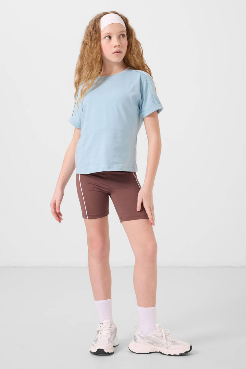 TOMMYLIFE - Tommylife Toptan Esnek Standart Fit Basic Performans Kız Çocuk Tayt 75189 Kahverengi