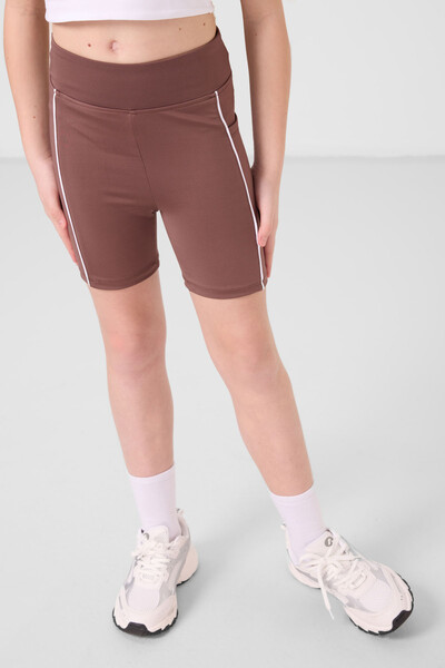 Tommylife Toptan Esnek Standart Fit Basic Performans Kız Çocuk Tayt 75189 Kahverengi - Thumbnail