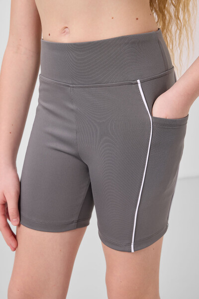 Tommylife Toptan Esnek Standart Fit Basic Performans Kız Çocuk Tayt 75189 Koyu Gri - Thumbnail