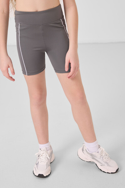 Tommylife Toptan Esnek Standart Fit Basic Performans Kız Çocuk Tayt 75189 Koyu Gri - Thumbnail