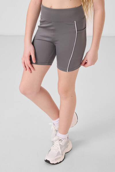Tommylife Toptan Esnek Standart Fit Basic Performans Kız Çocuk Tayt 75189 Koyu Gri - Thumbnail