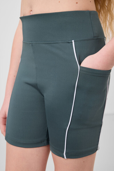 Tommylife Toptan Esnek Standart Fit Basic Performans Kız Çocuk Tayt 75189 Orman Yeşili - Thumbnail