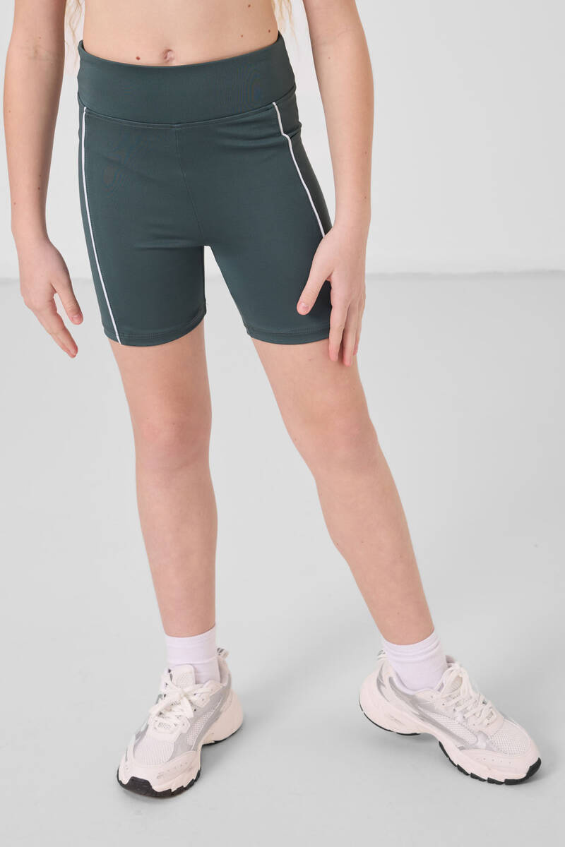 TOMMYLIFE - Tommylife Toptan Esnek Standart Fit Basic Performans Kız Çocuk Tayt 75189 Orman Yeşili