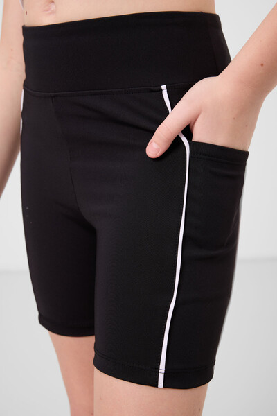 Tommylife Toptan Esnek Standart Fit Basic Performans Kız Çocuk Tayt 75189 Siyah - Thumbnail