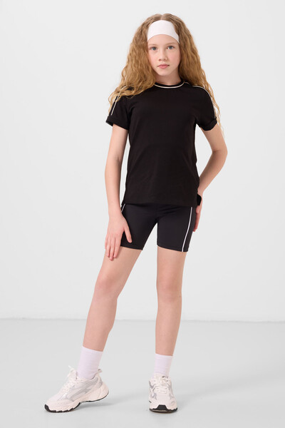 Tommylife Toptan Esnek Standart Fit Basic Performans Kız Çocuk Tayt 75189 Siyah - Thumbnail