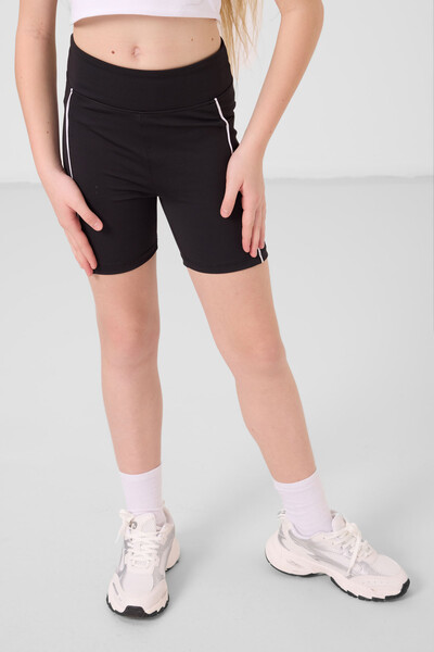 Tommylife Toptan Esnek Standart Fit Basic Performans Kız Çocuk Tayt 75189 Siyah - Thumbnail
