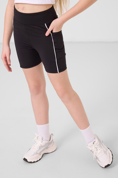 Tommylife Toptan Esnek Standart Fit Basic Performans Kız Çocuk Tayt 75189 Siyah - Thumbnail
