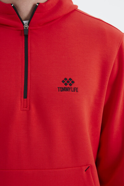 Tommylife Toptan Fiesta Kapüşonlu Yarım Fermuarlı Cep Detaylı Rahat Kalıp Erkek Sweatshirt - 88281 - Thumbnail