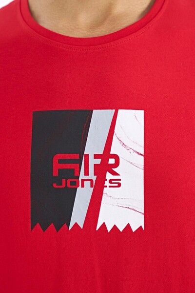 Tommylife Toptan Frank O Yaka Standart Kalıp Baskılı Erkek T-Shirt 88219 Kırmızı - Thumbnail