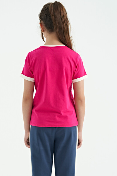 Tommylife Toptan Fuşya Renkli Yazı Detaylı O Yaka Rahat Form Kız Çocuk T-Shirt - 75109 - Thumbnail