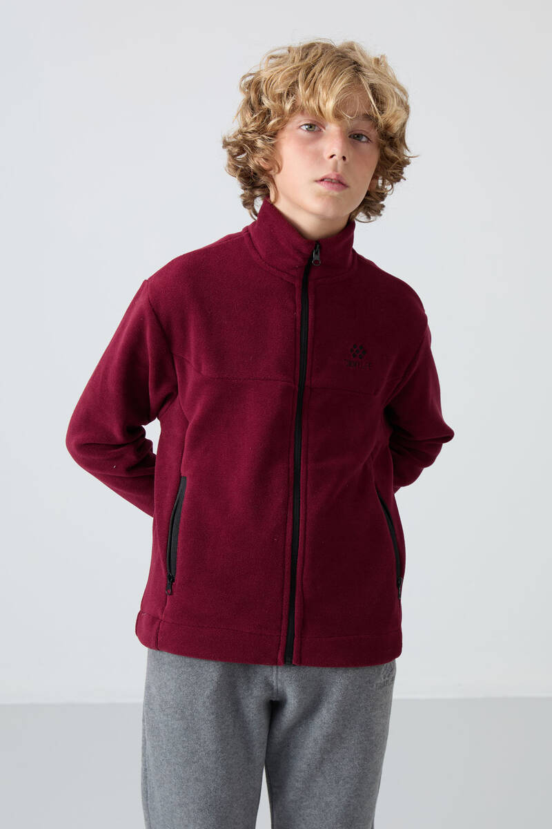 TommyLife - Tommylife Toptan Garson Boy Dik Yaka Standart Kalıp Basic Erkek Çocuk Polar Sweatshirt 11223 Erguvan