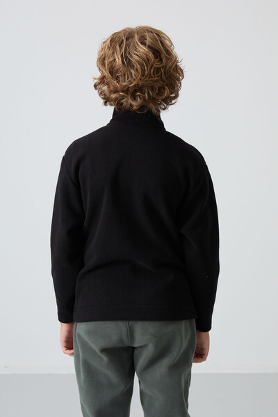 Tommylife Toptan Garson Boy Dik Yaka Standart Kalıp Basic Erkek Çocuk Polar Sweatshirt 11223 Siyah - Thumbnail