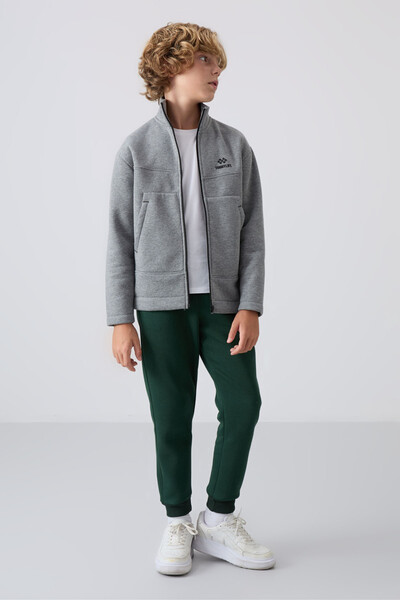 Tommylife Toptan Garson Boy Dik Yaka Standart Kalıp Basic Erkek Çocuk Sweatshirt 11245 Gri Melanj - Thumbnail