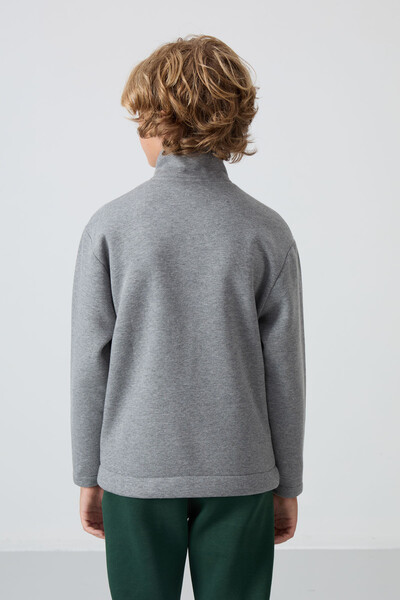 Tommylife Toptan Garson Boy Dik Yaka Standart Kalıp Basic Erkek Çocuk Sweatshirt 11245 Gri Melanj - Thumbnail
