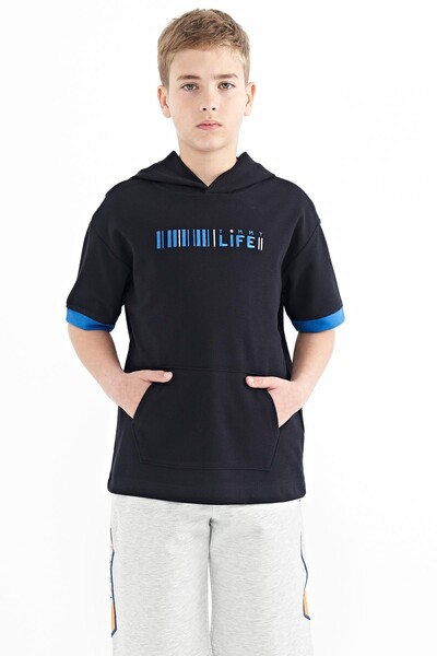 Tommylife Toptan Garson Boy Kapüşonlu Oversize Erkek Çocuk T-Shirt 11148 Lacivert - Thumbnail