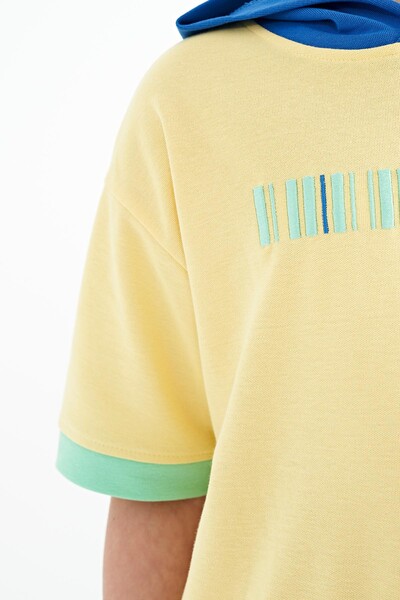 Tommylife Toptan Garson Boy Kapüşonlu Oversize Erkek Çocuk T-Shirt 11148 Sarı - Thumbnail