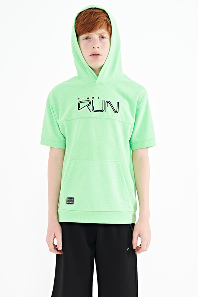 Tommylife Toptan Garson Boy Kapüşonlu Oversize Erkek Çocuk T-Shirt 11160 Neon Yeşil - Thumbnail