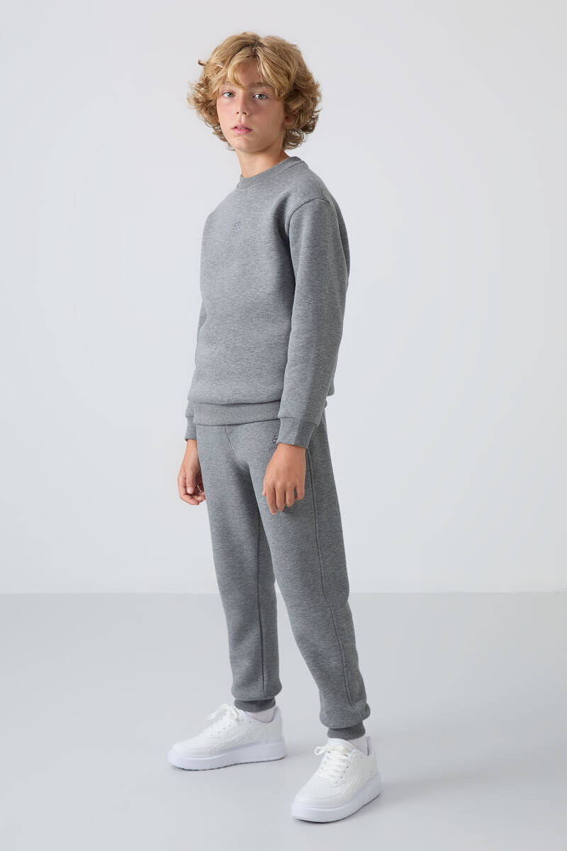 TommyLife - Tommylife Toptan Garson Boy O Yaka Erkek Çocuk Eşofman Takımı 11249 Gri Melanj