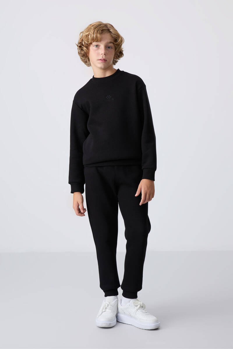 TommyLife - Tommylife Toptan Garson Boy O Yaka Erkek Çocuk Eşofman Takımı 11249 Siyah