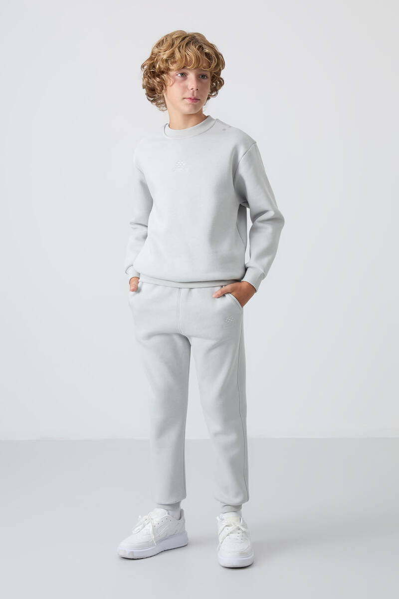 TommyLife - Tommylife Toptan Garson Boy O Yaka Erkek Çocuk Eşofman Takımı 11249 Taş