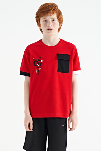 Tommylife Toptan Garson Boy O Yaka Oversize Erkek Çocuk T-Shirt 11152 Kırmızı - Thumbnail