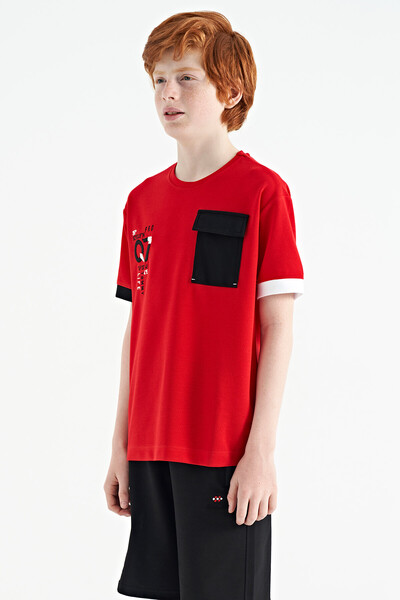 Tommylife Toptan Garson Boy O Yaka Oversize Erkek Çocuk T-Shirt 11152 Kırmızı - Thumbnail