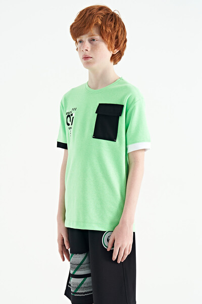 Tommylife Toptan Garson Boy O Yaka Oversize Erkek Çocuk T-Shirt 11152 Neon Yeşil - Thumbnail