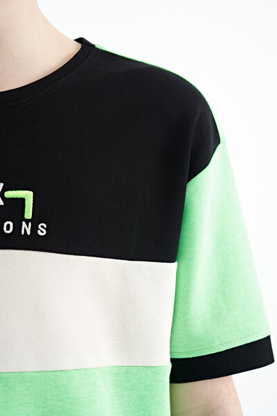 Tommylife Toptan Garson Boy O Yaka Oversize Erkek Çocuk T-Shirt 11159 Neon Yeşil - Thumbnail