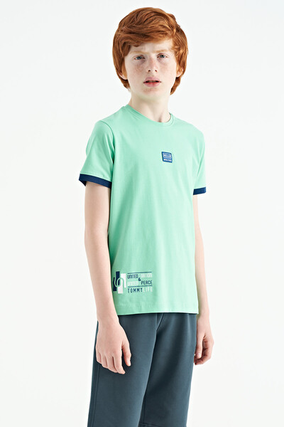 Tommylife Toptan Garson Boy O Yaka Standart Kalıp Baskılı Erkek Çocuk T-Shirt 11097 Su Yeşili - Thumbnail