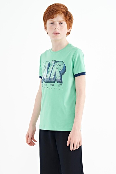 Tommylife Toptan Garson Boy O Yaka Standart Kalıp Baskılı Erkek Çocuk T-Shirt 11098 Su Yeşili - Thumbnail
