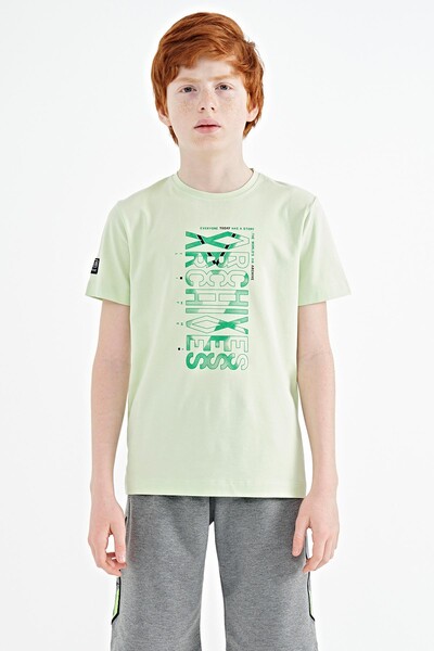Tommylife Toptan Garson Boy O Yaka Standart Kalıp Baskılı Erkek Çocuk T-Shirt 11099 Açık Yeşil - Thumbnail