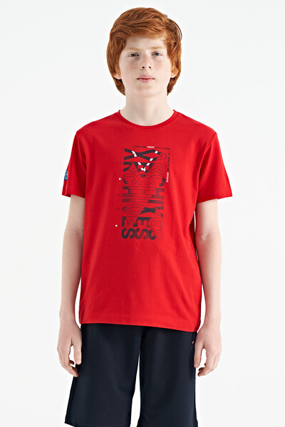 Tommylife Toptan Garson Boy O Yaka Standart Kalıp Baskılı Erkek Çocuk T-Shirt 11099 Kırmızı - Thumbnail