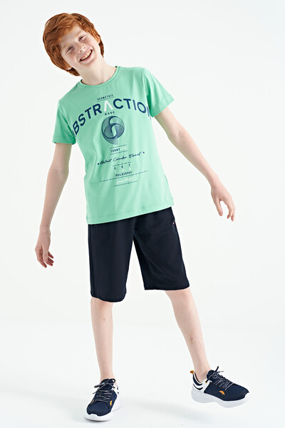 Tommylife Toptan Garson Boy O Yaka Standart Kalıp Baskılı Erkek Çocuk T-Shirt 11103 Su Yeşili - Thumbnail