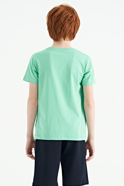Tommylife Toptan Garson Boy O Yaka Standart Kalıp Baskılı Erkek Çocuk T-Shirt 11103 Su Yeşili - Thumbnail