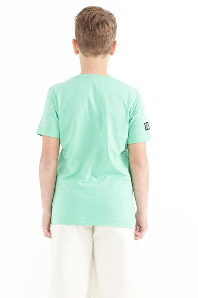 Tommylife Toptan Garson Boy O Yaka Standart Kalıp Baskılı Erkek Çocuk T-Shirt 11104 Su Yeşili - Thumbnail