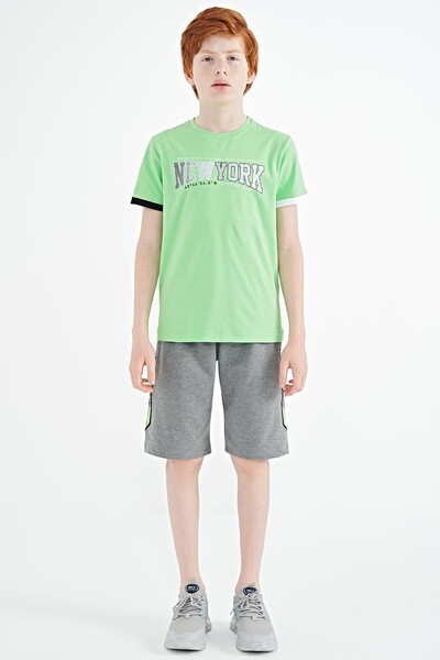 Tommylife Toptan Garson Boy O Yaka Standart Kalıp Baskılı Erkek Çocuk T-Shirt 11105 Neon Yeşil - Thumbnail