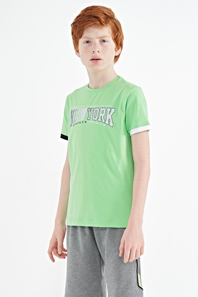 Tommylife Toptan Garson Boy O Yaka Standart Kalıp Baskılı Erkek Çocuk T-Shirt 11105 Neon Yeşil - Thumbnail