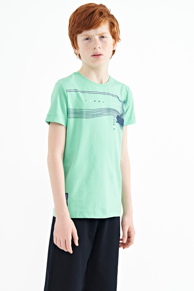 Tommylife Toptan Garson Boy O Yaka Standart Kalıp Baskılı Erkek Çocuk T-Shirt 11133 Su Yeşili - Thumbnail